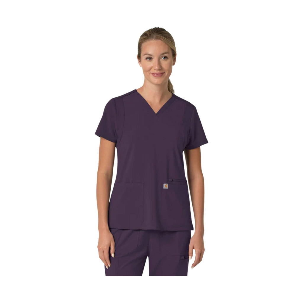 Carhartt Women's Force Cross Flex Panel V Neck Scrub Top - Black Plum - Lenny's Shoe & Apparel