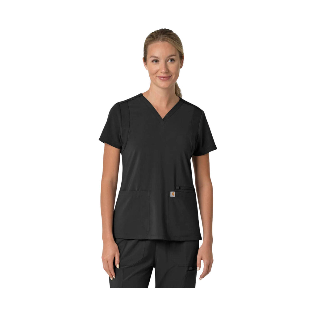 Carhartt Women's Force Cross Flex Panel V Neck Scrub Top - Black - Lenny's Shoe & Apparel