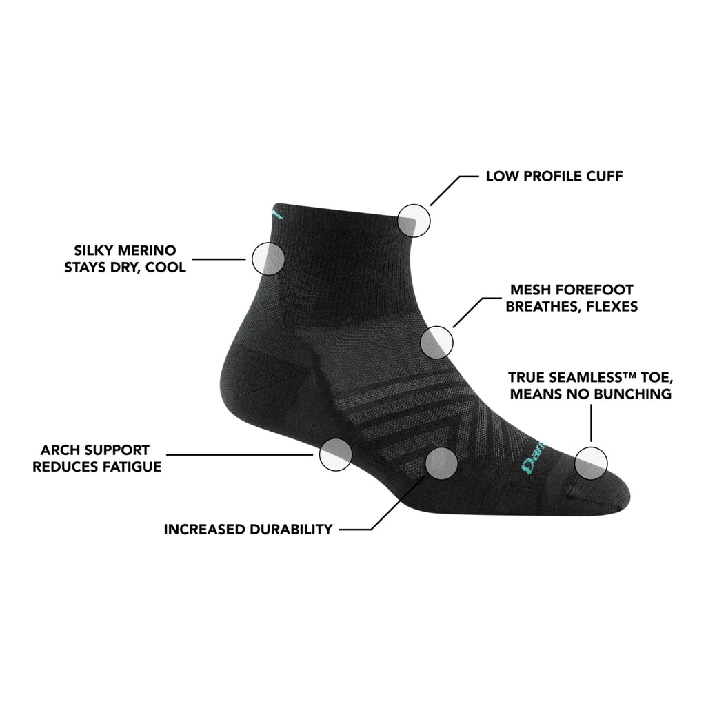 Darn Tough Vermont Women's Run Quarter No Cushion Ultra Lightweight Running Sock - Black - Lenny's Shoe & Apparel