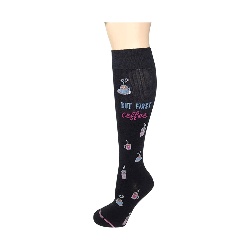 Dr. Motion Women's But First Coffee Knee High Compression Socks - Black - Lenny's Shoe & Apparel