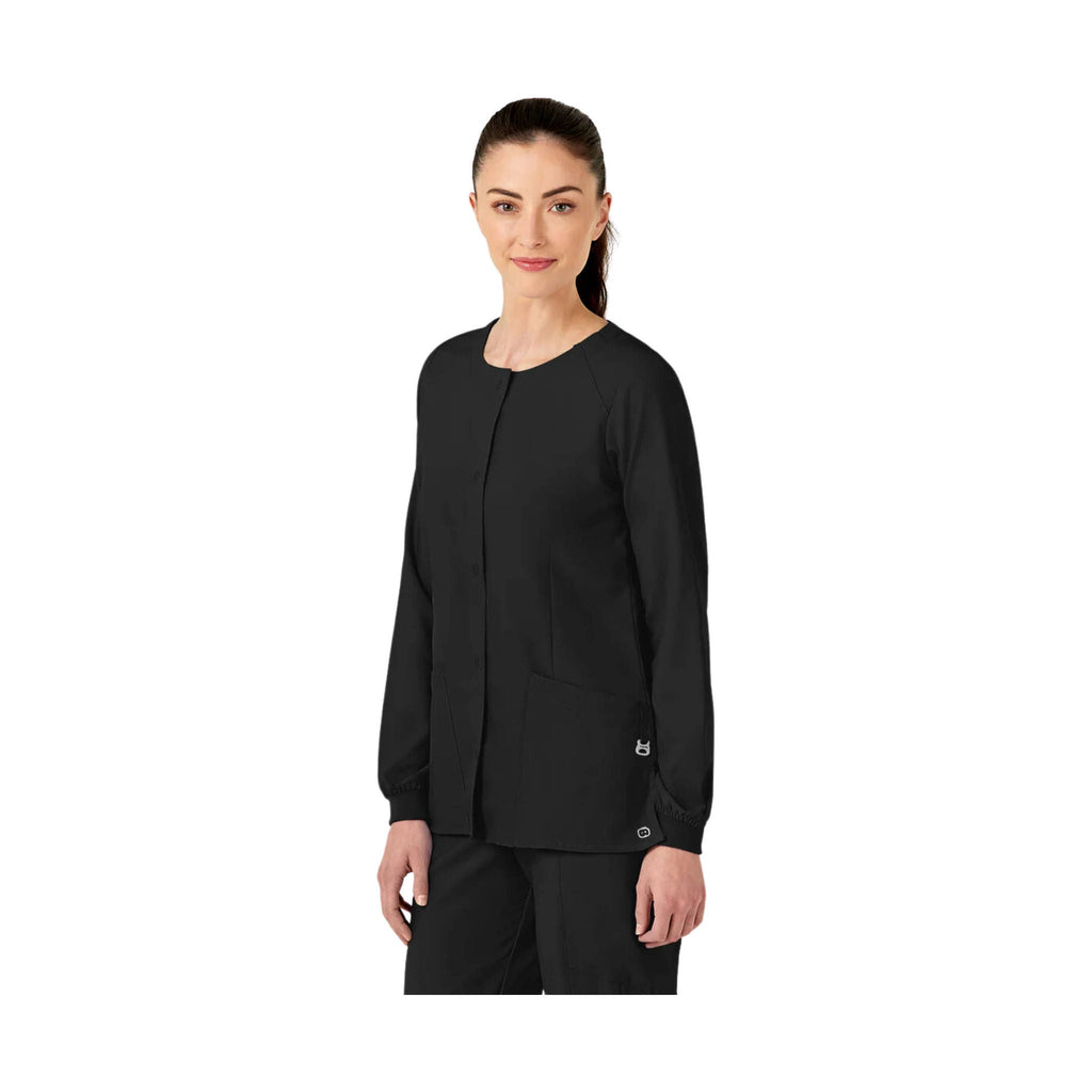 WonderWink Women's Crew Neck Warm Up Scrub Jacket - Black - Lenny's Shoe & Apparel