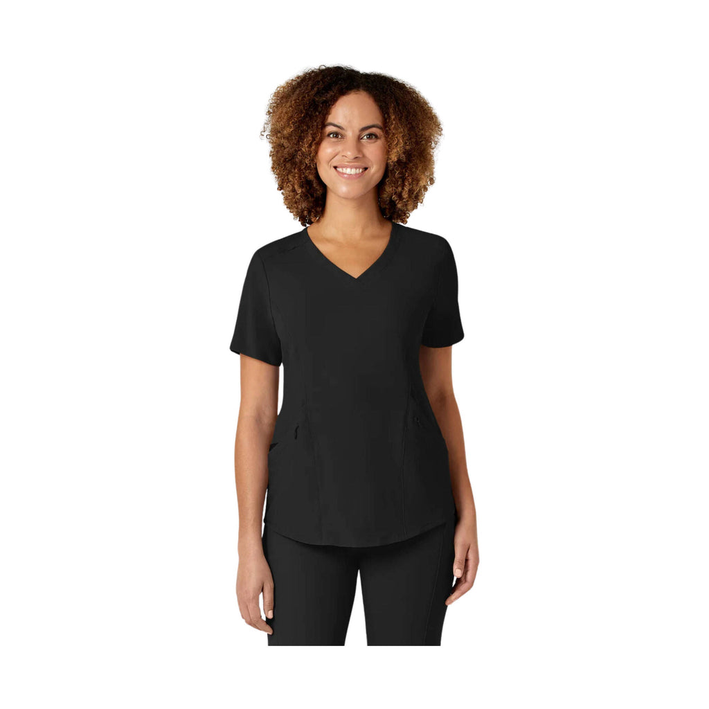 WonderWink Women's Renew V Neck Scrub Top - Black - Lenny's Shoe & Apparel