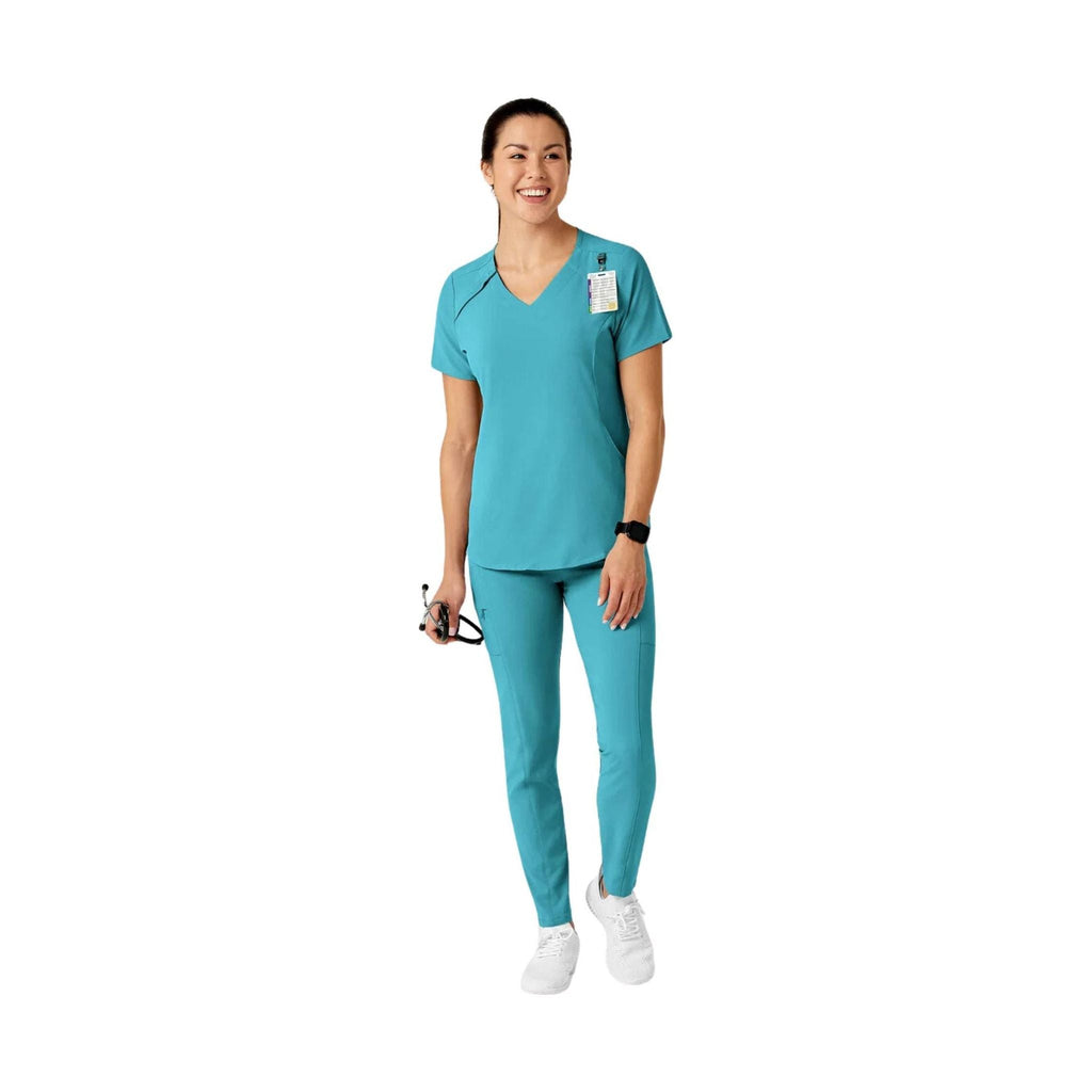 WonderWink Women's Renew Zip Accent Scrub Top - Teal Blue - Lenny's Shoe & Apparel