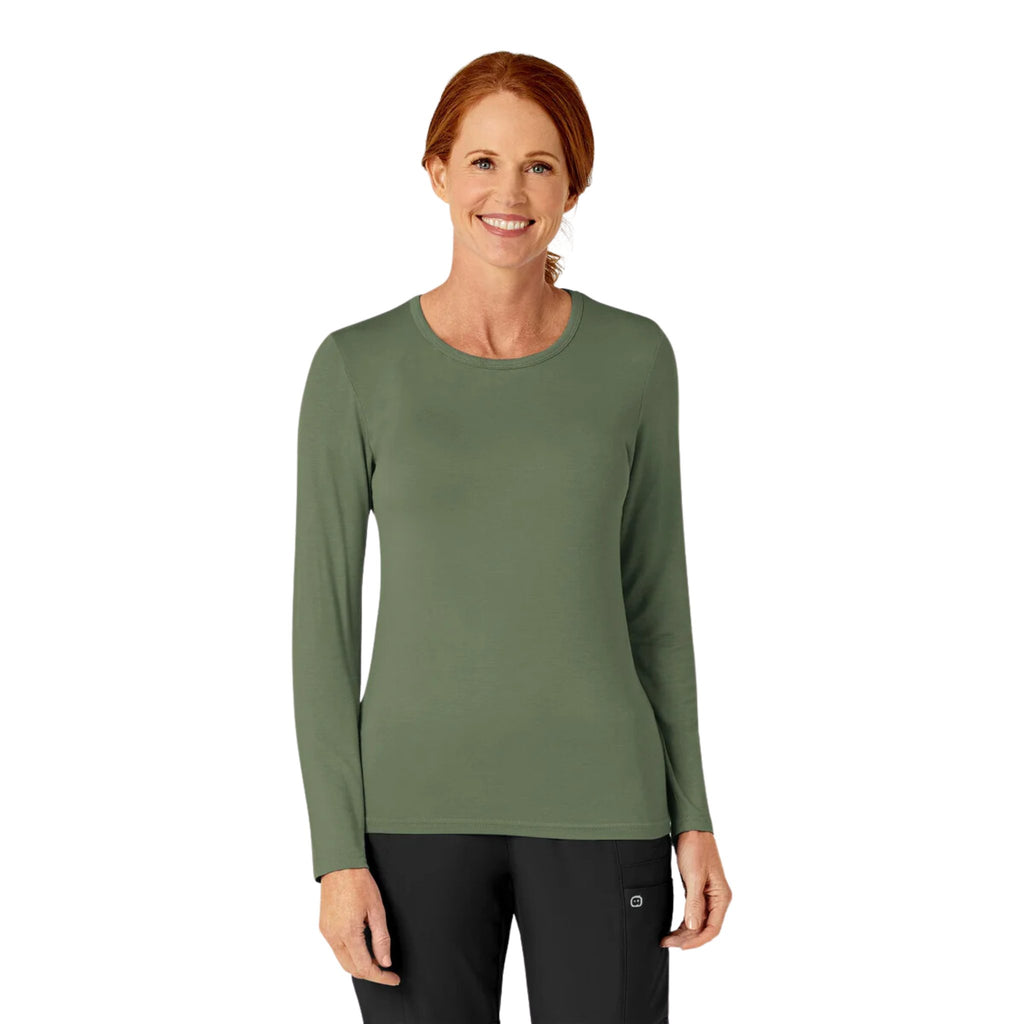 WonderWink Women's Silky Long Sleeve Top - Olive - Lenny's Shoe & Apparel