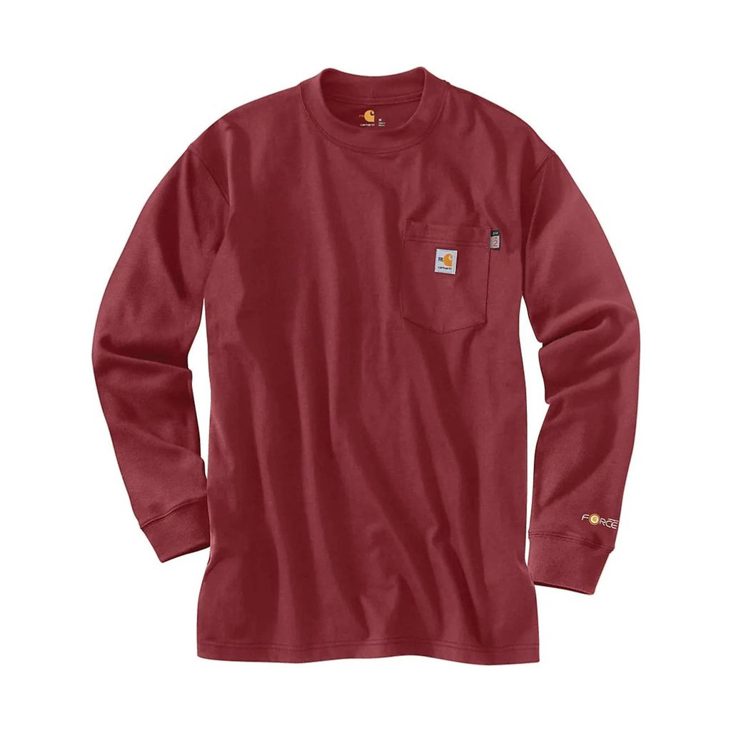 Carhartt Men's Flame Resistant Force Cotton Long-Sleeve T-Shirt - Dark Barn Red - Lenny's Shoe & Apparel