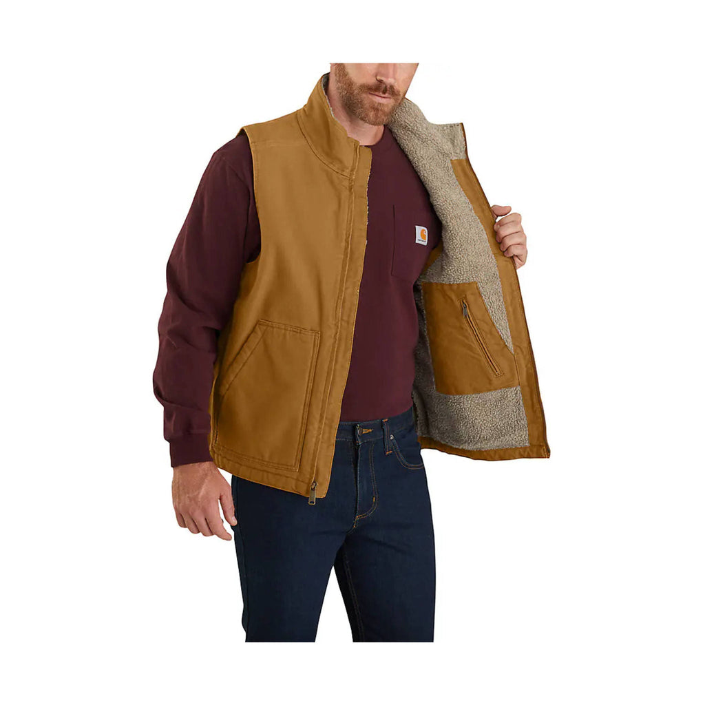 Carhartt Men's Mock Neck Sherpa Lined Loose Fit Washed Duck Vest - Carhartt Brown - Lenny's Shoe & Apparel