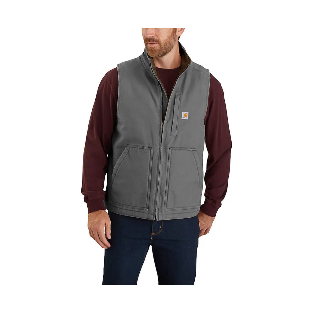 Carhartt Men's Mock Neck Sherpa Lined Loose Fit Washed Duck Vest - Gravel - Lenny's Shoe & Apparel