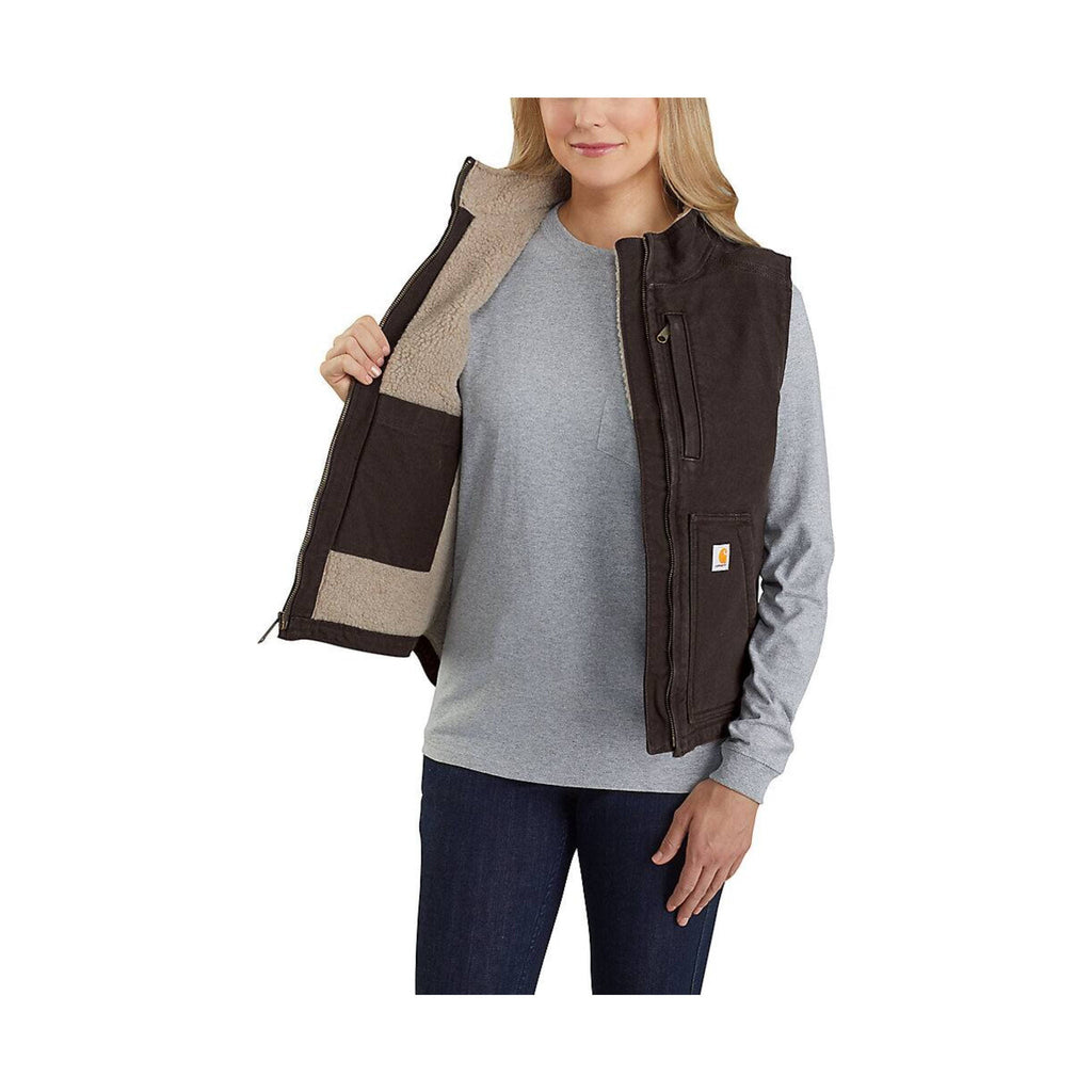 Carhartt Women's Sherpa Lined Vest Relaxed Fit -Dark Brown - Lenny's Shoe & Apparel