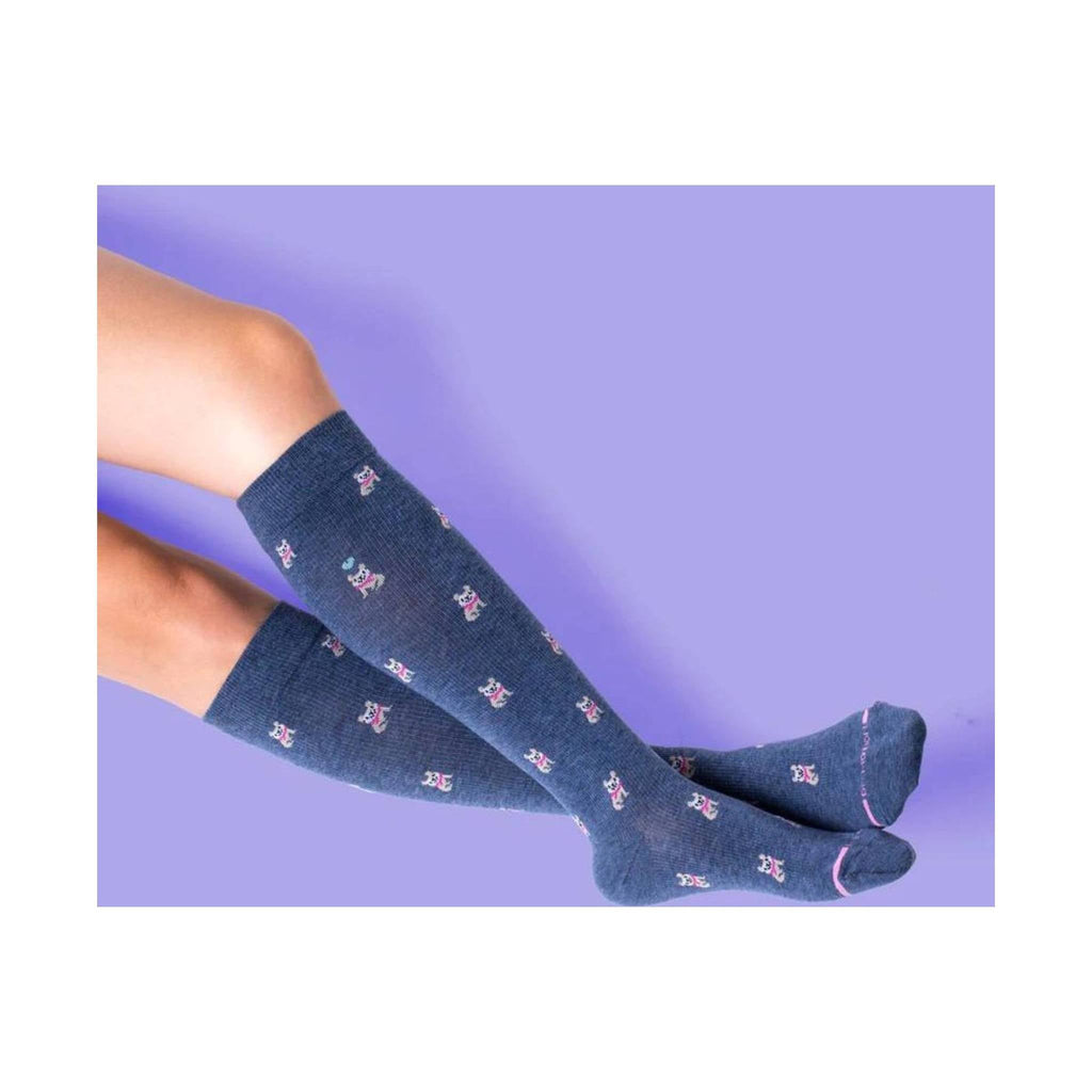 Dr. Motion Women's French Bulldog Knee-high Sock - Denim Heather - Lenny's Shoe & Apparel