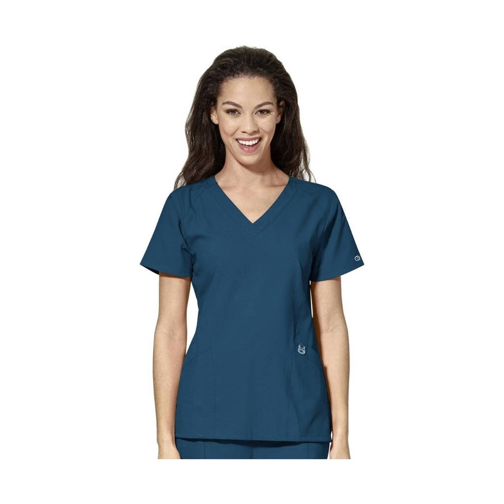 WonderWink Women's Stylized V-Neck Scrub Top - Caribbean Blue - Lenny's Shoe & Apparel